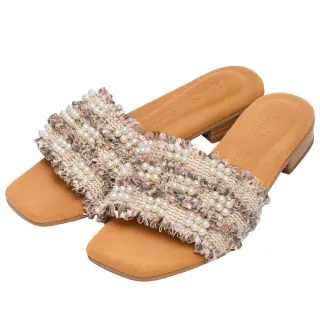 Ann’S水洗牛皮-小香風毛呢珍珠木紋跟方頭涼鞋-藍(版型偏小) 歷史價格詳細信息