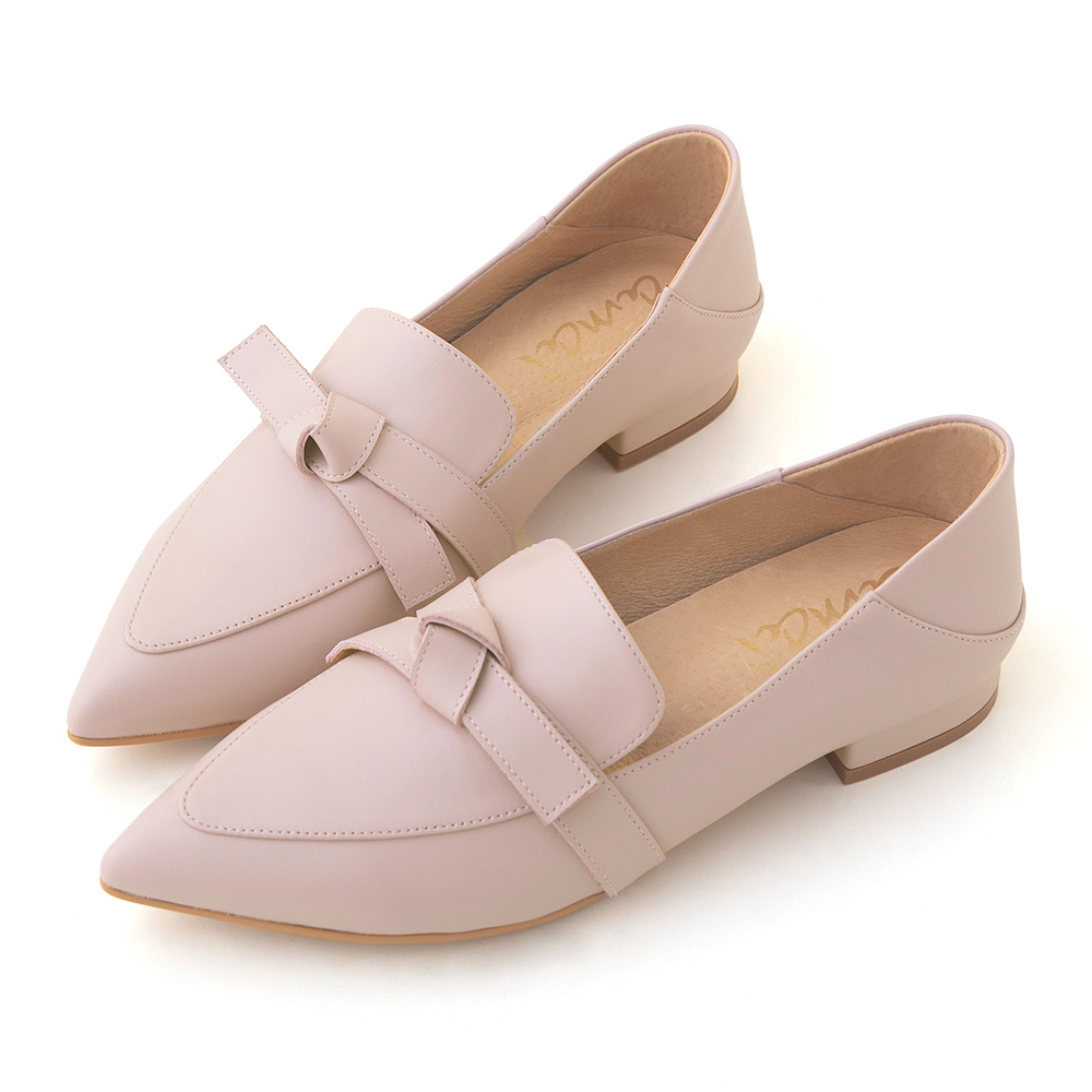 amai 真皮蝴蝶結尖頭低跟樂福鞋 低跟鞋 粗跟鞋 真皮鞋 懶人鞋 上班鞋 通勤 百搭 時尚 大尺碼 粉色 K18PN 歷史價格詳細信息