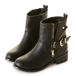 amai 復古質感皮帶扣圓頭真皮低跟短靴 短筒靴 機車靴 真皮靴 真皮 粗跟 英倫風 百搭 大尺碼 黑色 A7-41BK 歷史價格詳細信息