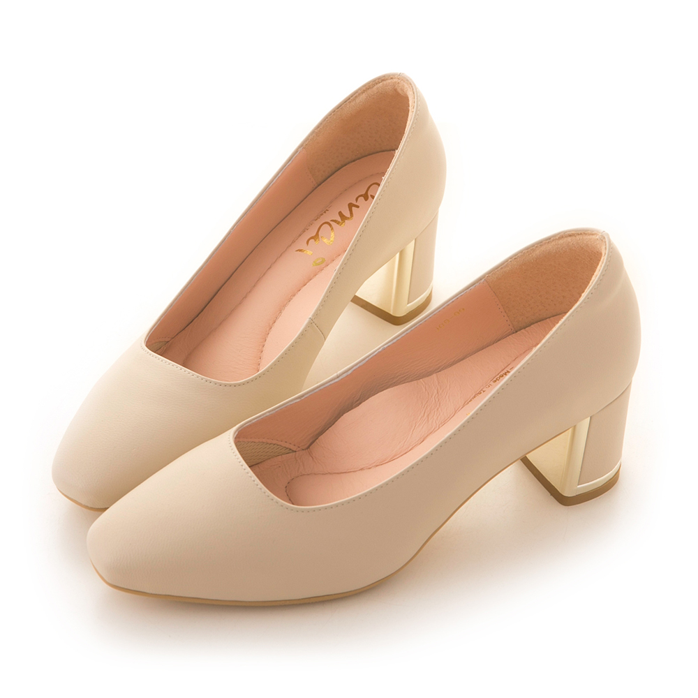 【amai】真皮尖頭拼接金屬粗跟鞋 真皮鞋 中跟鞋 上班鞋 跟鞋 大尺碼 台灣製 J09-98BK《半半系列》(黑色) 歷史價格詳細信息