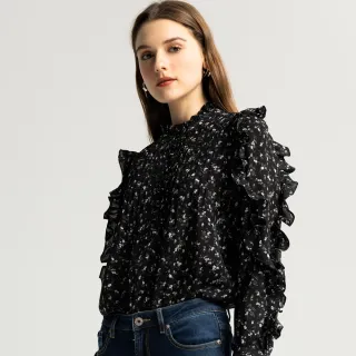 BLUE WAY 箱子 ET BOiTE-荷葉V領格紋剪接襯衫(黑) 歷史價格詳細信息