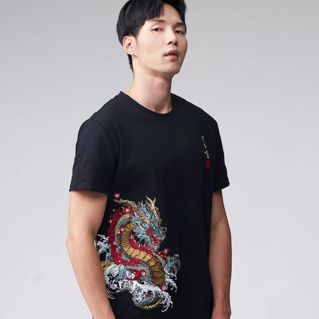 【BLUE WAY】男裝 金標暗影龍虎繡花 短袖 上衣-日本藍 歷史價格詳細信息