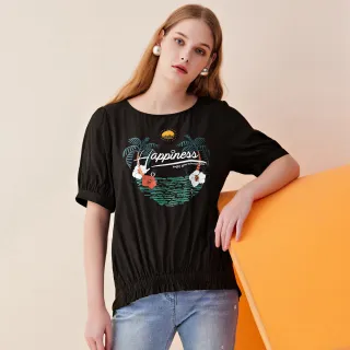 【ILEY 伊蕾】夏日扶桑花印花棉質上衣(綠色；M-XL；1232061250) 歷史價格詳細信息