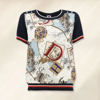 【ILEY 伊蕾】文藝復興絲巾拼接娃娃領針織上衣(杏色；M-XL；1233405002) 歷史價格詳細信息