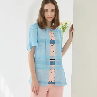 【ILEY 伊蕾】印花拼接造型領棉質長袖上衣(深藍；L-2L；1244011606) 歷史價格詳細信息