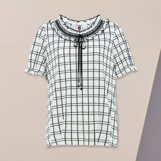 【ILEY 伊蕾】優雅撞色花瓣領型拼接蕾絲袖針織上衣(粉色；M-XL；1231065006) 歷史價格詳細信息