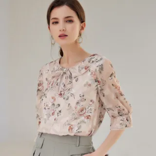 【ILEY 伊蕾】粉嫩花卉蝴蝶結圓領雪紡上衣(淺紫色；M-XL；1223181416) 歷史價格詳細信息