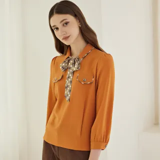 【ILEY 伊蕾】時髦都會絲巾襯衫V領雪紡上衣(桔色；M-2L；1223181518) 價格比較,價格查詢,歷史價格詳細信息