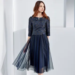 【ILEY 伊蕾】高貴典雅假兩件縲縈洋裝(藍色；M-XL；1231027009) 歷史價格詳細信息