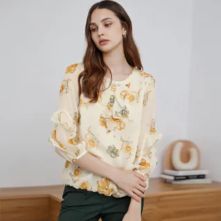 【ILEY 伊蕾】典雅條紋拼接雪紡絲光棉上衣(深藍色；M-2L；1222181202) 歷史價格詳細信息