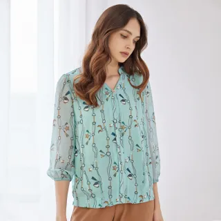 【ILEY 伊蕾】典雅印花雪紡上衣(杏色；M-XL；1231081421) 歷史價格詳細信息