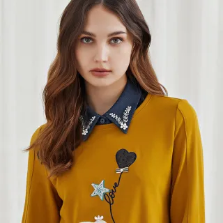 【ILEY 伊蕾】牛仔印花假兩件式短版上衣(藍色；M-XL；1232071228) 歷史價格詳細信息