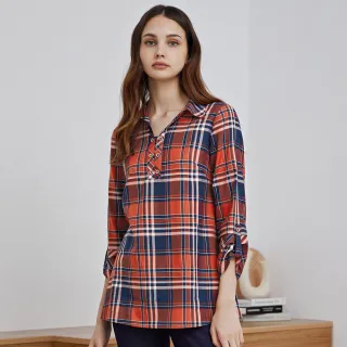 【ILEY 伊蕾】撞色格紋拼接磨毛上衣(淺綠色；M-2L；1234281604) 歷史價格詳細信息