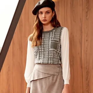 【ILEY 伊蕾】甜美細格紋毛呢拼接雪紡假兩件洋裝(深藍色；M-XL；1223017029) 歷史價格詳細信息