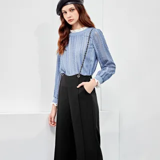 【ILEY 伊蕾】滑順縲縈撞色拼接寬直筒褲(黑；M-XL；1244366503) 歷史價格詳細信息