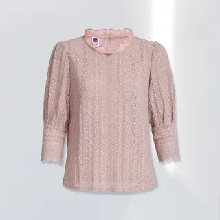 【ILEY 伊蕾】蕾絲線條感拼接網紗圓領上衣(杏色；M-XL；1233081812) 歷史價格詳細信息