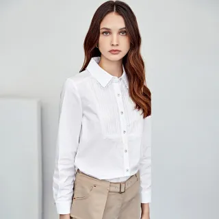 【ILEY 伊蕾】都會氣質壓摺蕾絲滾邊後開衩棉質襯衫上衣(白色；M-XL；1223021541) 價格比較,價格查詢,歷史價格詳細信息