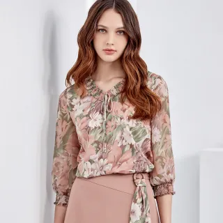 【ILEY 伊蕾】優雅撞色花瓣領型拼接蕾絲袖針織上衣(粉色；M-XL；1231065006) 歷史價格詳細信息