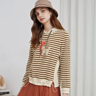 【ILEY 伊蕾】拼接條紋牛仔連帽上衣(藍；M-2L；1243018117) 歷史價格詳細信息