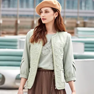 【ILEY 伊蕾】貴氣感微光刺繡蕾絲荷葉領鋪棉背心(桔色；M-XL；1223013240) 歷史價格詳細信息