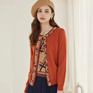 【ILEY 伊蕾】文藝復興絲巾拼接娃娃領針織上衣(杏色；M-XL；1233405002) 歷史價格詳細信息