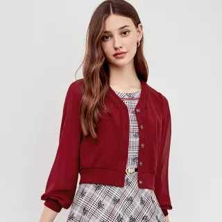 【ILEY 伊蕾】拼接雪紡POLO領針織上衣(深藍色；M-2L；1241405009) 歷史價格詳細信息