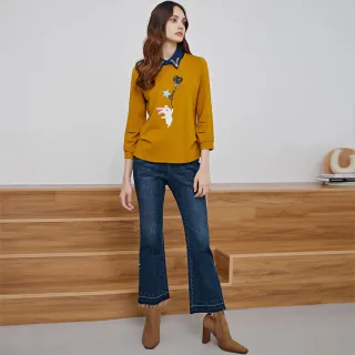 【ILEY 伊蕾】開衩拼接蕾絲微彈喇叭牛仔褲(淺藍色；M-XL；1242268608) 歷史價格詳細信息