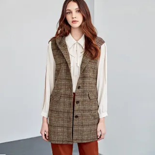 【ILEY 伊蕾】經典質感格紋蓋袋連帽排釦長版背心(深咖色；M-XL；1224203501) 價格比較,價格查詢,歷史價格詳細信息