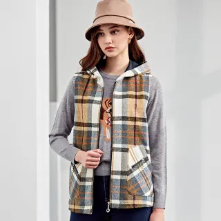 【ILEY 伊蕾】經典質感格紋蓋袋連帽排釦長版背心(深咖色；M-XL；1224203501) 歷史價格詳細信息