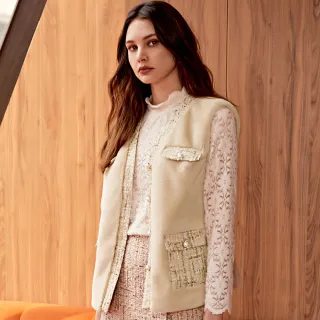 【ILEY 伊蕾】貴氣感微光刺繡蕾絲荷葉領鋪棉背心(桔色；M-XL；1223013240) 歷史價格詳細信息