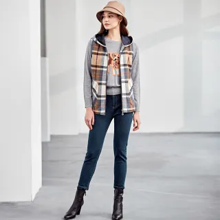 【ILEY 伊蕾】經典質感格紋蓋袋連帽排釦長版背心(深咖色；M-XL；1224203501) 歷史價格詳細信息