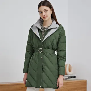 【ILEY 伊蕾】斜紋造型連帽腰帶附收納袋長版羽絨外套(深綠色；M-XL；1224064321) 價格比較,價格查詢,歷史價格詳細信息