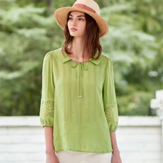 【ILEY 伊蕾】氣質釘珠香水印花拼接蕾絲袖針織上衣(灰色；M-XL；1224075050) 歷史價格詳細信息