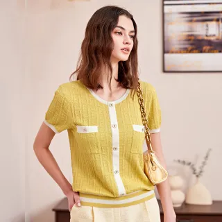 【ILEY 伊蕾】撞色鍊條提織針織上衣(黑色；M-2L；1234405003) 歷史價格詳細信息