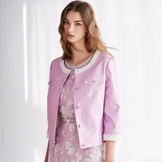 【ILEY 伊蕾】淑女圖樣刺繡撞色滾邊縲縈針織上衣(淺藍色；M-XL；1231455009) 歷史價格詳細信息