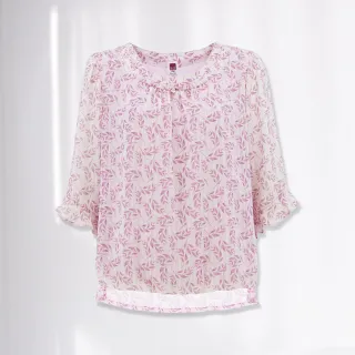 【ILEY 伊蕾】優雅荷葉綁帶手繪風玫瑰印花雪紡上衣(淺綠色；M-2L；1232181423) 歷史價格詳細信息