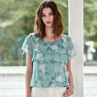 【ILEY 伊蕾】花卉荷葉雪紡洋裝(深藍色；M-XL；1233067414) 歷史價格詳細信息