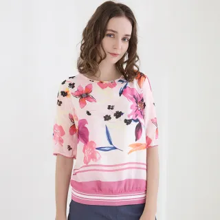 【ILEY 伊蕾】粉嫩花卉膠印釘珠彈性棉質上衣(粉色；M-2L；1232071210) 歷史價格詳細信息