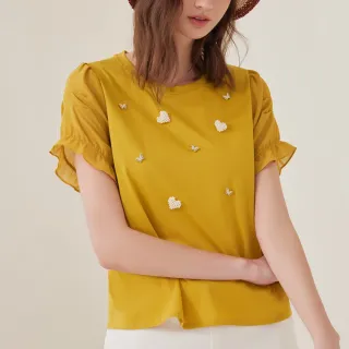 【ILEY 伊蕾】甜美蕾絲珍珠花朵棉質針織上衣(兩色；M-XL；1224405017) 歷史價格詳細信息