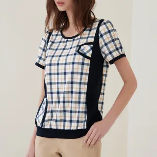 【ILEY 伊蕾】彈性格紋拼接燈籠袖型小口袋上衣1213211002(芥黃) 歷史價格詳細信息