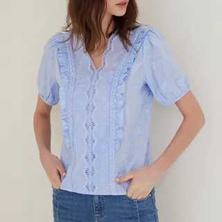 【ILEY 伊蕾】柔美花兒印花條紋蕾絲造型上衣1213071879(粉) 歷史價格詳細信息