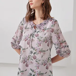 【ILEY 伊蕾】氣質釘珠香水印花拼接蕾絲袖針織上衣(灰色；M-XL；1224075050) 歷史價格詳細信息