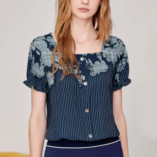 【ILEY 伊蕾】夏日扶桑花印花棉質上衣(綠色；M-XL；1232061250) 歷史價格詳細信息