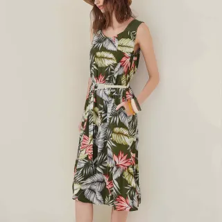 【ILEY 伊蕾】熱帶葉片印花舒適棉麻七分袖上衣1213281416(綠) 歷史價格詳細信息