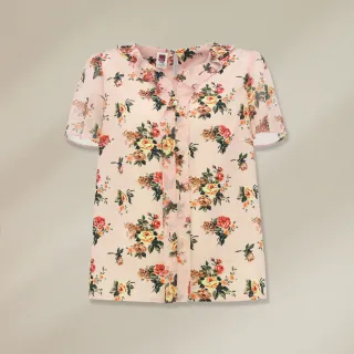 【ILEY 伊蕾】玫瑰花卉壓摺荷葉邊雪紡上衣(淺粉；M-2L；1243071408) 歷史價格詳細信息