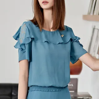 【ILEY 伊蕾】優雅荷葉綁帶手繪風玫瑰印花雪紡上衣(淺綠色；M-2L；1232181423) 歷史價格詳細信息