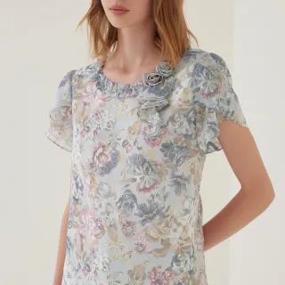 【ILEY 伊蕾】優雅荷葉綁帶手繪風玫瑰印花雪紡上衣(淺綠色；M-2L；1232181423) 歷史價格詳細信息