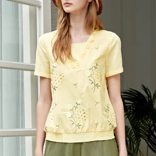 【ILEY 伊蕾】清新綠植印花V領連袖上衣(綠色；M-XL；1222071424) 歷史價格詳細信息
