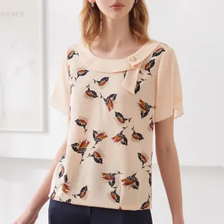 【ILEY 伊蕾】印花拼接造型領棉質長袖上衣(深藍；L-2L；1244011606) 歷史價格詳細信息