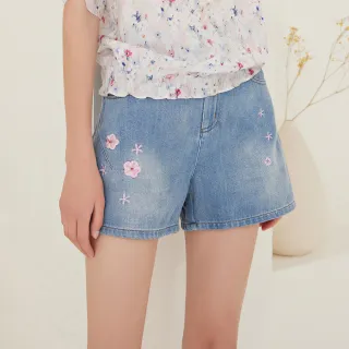 【ILEY 伊蕾】刺繡圖輕牛仔抽鬚反摺直筒褲(藍色；M-2L；1242338619) 歷史價格詳細信息